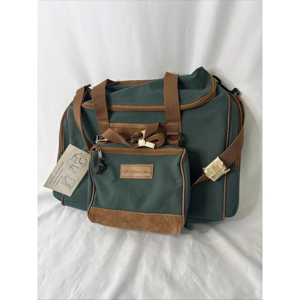 Vtg Outbrook Duffel Bag Set Green Canvas Suede Detachable Travel Organizer NEW